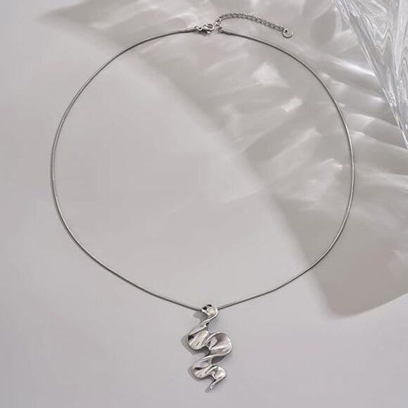 Neiman Marcus Stainless Steel Wave Pendant Necklace - Picture 4 of 4